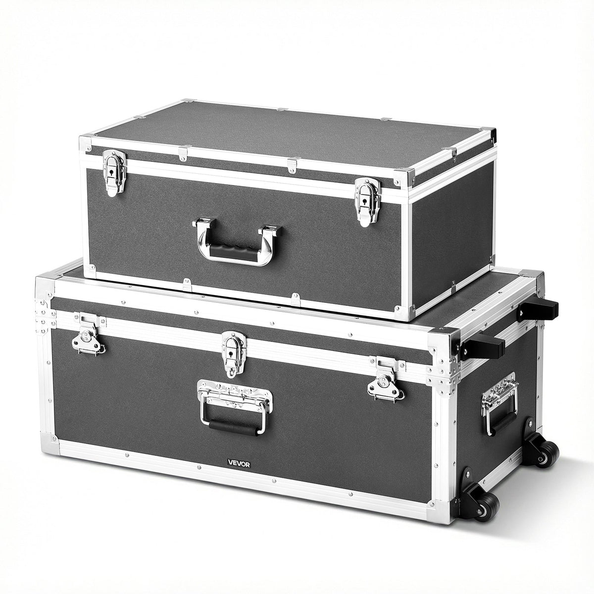 VEVOR Metal Storage Trunk, Set of 2, Wooden Suitcase Storage Boxes with Padlocks, Large Trunk Includes Casters and 3 Metal Handles, Decorative Store Chest with Lids for Travel, Apartment, Dorm, Gray - DXJSCWX2833IHUG4D001V0 - view 1