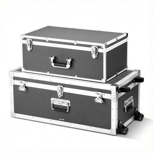 VEVOR Metal Storage Trunk, Set of 2, Wooden Suitcase Storage Boxes with Padlocks, Large Trunk Includes Casters and 3 Metal Handles, Decorative Store Chest with Lids for Travel, Apartment, Dorm, Gray - DXJSCWX2833IHUG4D001V0 - view 2