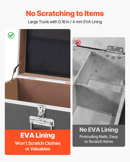 VEVOR Metal Storage Trunk, Set of 2, Wooden Suitcase Storage Boxes with Padlocks, Large Trunk Includes Casters and 3 Metal Handles, Decorative Store Chest with Lids for Travel, Apartment, Dorm, Gray - DXJSCWX2833IHUG4D001V0 - view 5