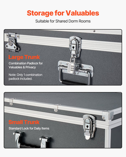 VEVOR Metal Storage Trunk, Set of 2, Wooden Suitcase Storage Boxes with Padlocks, Large Trunk Includes Casters and 3 Metal Handles, Decorative Store Chest with Lids for Travel, Apartment, Dorm, Gray - DXJSCWX2833IHUG4D001V0 - view 7