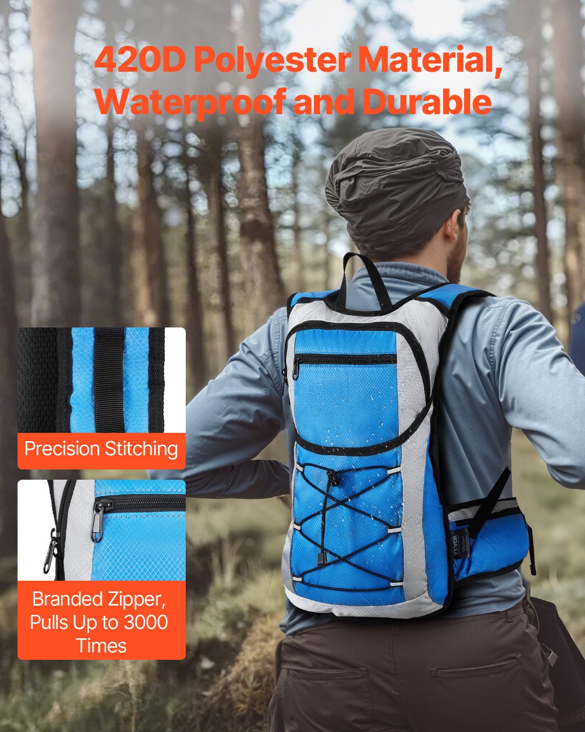 VEVOR Hydration Backpack, 15L Insulated Hydration Pack Backpack with 3L TPU Water Bladder, Hiking Water Backpack with Storage for Men Women, Hydro Water Daypack for Hiking Running Cycling Camping - DXKSDBLSCYK03BB5MV0 - view 5