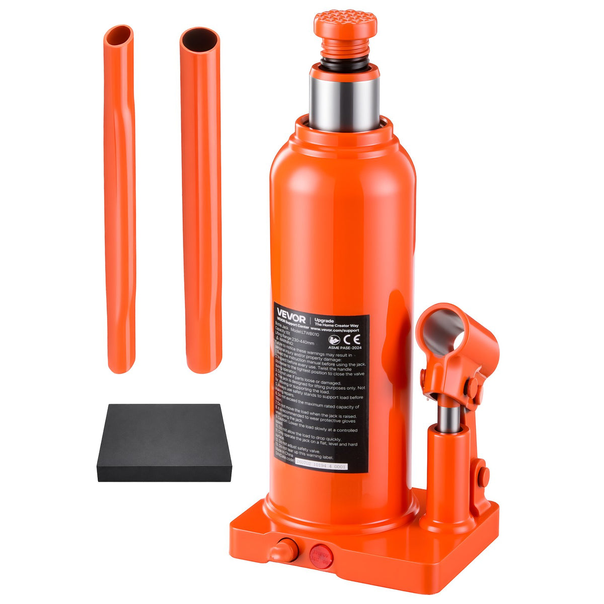 VEVOR Hydraulic Bottle Jack 10 Ton (22046.2 lbs) 9.06"-17.32" Lifting Range, for Heavy-Duty Pickup Truck, Truck, Large SUV, Auto Repair and House Lift, Multi-Directional Welded Jack with Long Handle - DXPSQJD10TZJDFA9A001V0 - view 1