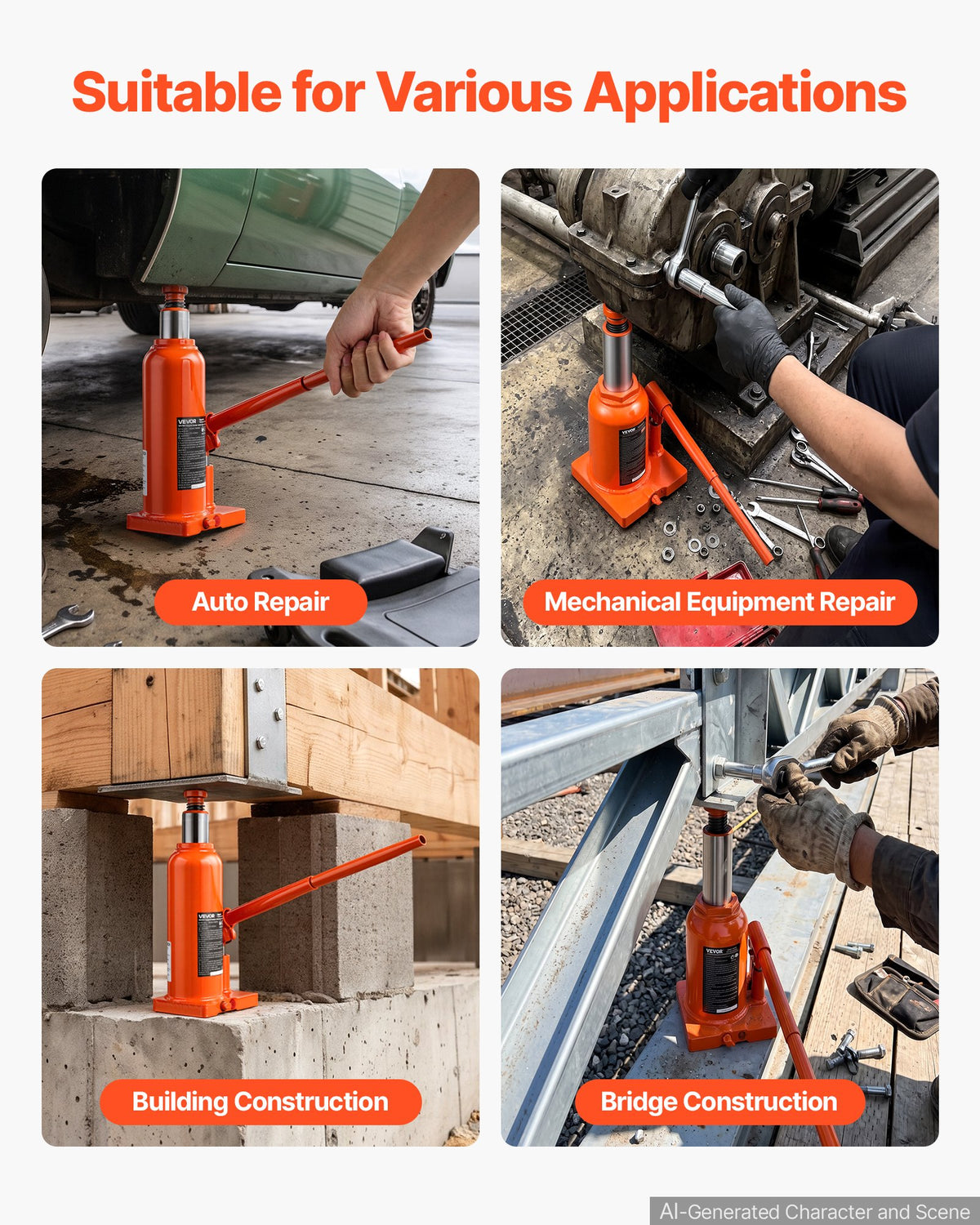 VEVOR Hydraulic Bottle Jack 10 Ton (22046.2 lbs) 9.06"-17.32" Lifting Range, for Heavy-Duty Pickup Truck, Truck, Large SUV, Auto Repair and House Lift, Multi-Directional Welded Jack with Long Handle - DXPSQJD10TZJDFA9A001V0 - view 7