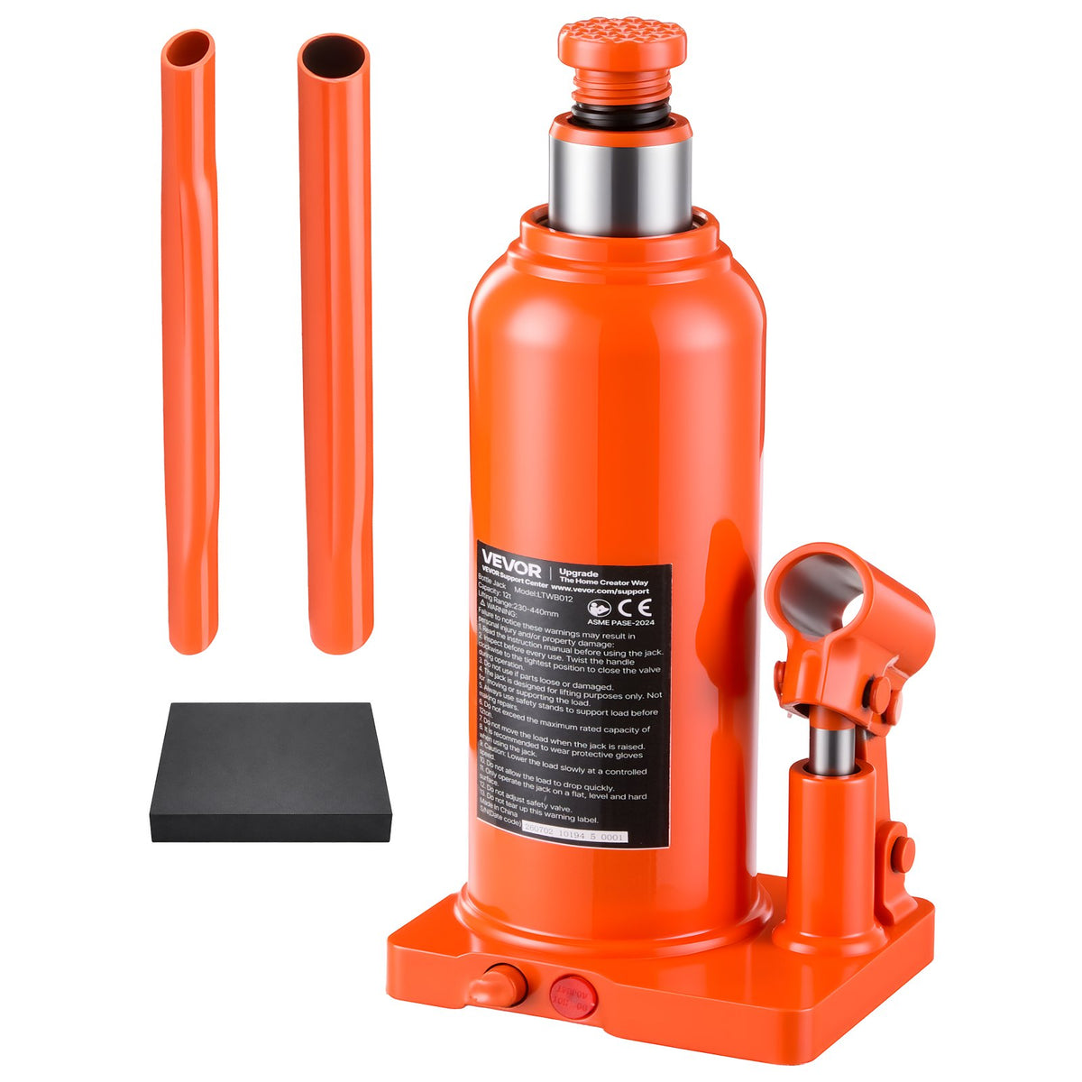 VEVOR Hydraulic Bottle Jack 12 Ton (26455.5 lbs) 9.06"-17.32" Lifting Range, for Heavy-Duty Pickup Truck, Medium-Duty Truck, RV, Auto Repair, House Lift, Multi-Directional Welded Jack with Long Handle - DXPSQJD12TZJSXKRJ001V0 - view 1