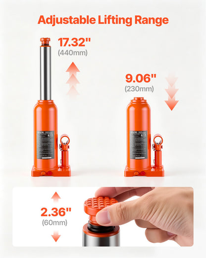 VEVOR Hydraulic Bottle Jack 12 Ton (26455.5 lbs) 9.06"-17.32" Lifting Range, for Heavy-Duty Pickup Truck, Medium-Duty Truck, RV, Auto Repair, House Lift, Multi-Directional Welded Jack with Long Handle - DXPSQJD12TZJSXKRJ001V0 - view 4