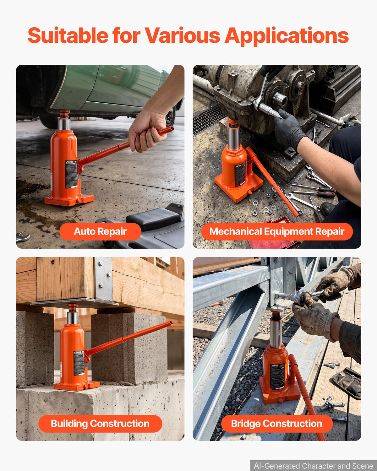 VEVOR Hydraulic Bottle Jack 12 Ton (26455.5 lbs) 9.06"-17.32" Lifting Range, for Heavy-Duty Pickup Truck, Medium-Duty Truck, RV, Auto Repair, House Lift, Multi-Directional Welded Jack with Long Handle - DXPSQJD12TZJSXKRJ001V0 - view 7