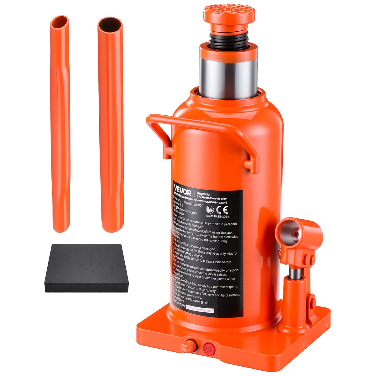 VEVOR Hydraulic Bottle Jack 20 Ton (44092.5 lbs) 9.65"-18.31" Lifting Range, for Construction Vehicle, Heavy-Duty Truck, Bus, Auto Repair and House Lift, Multi-Directional Welded Jack with Long Handle - DXPSQJD20TZJSVZOD001V0 - view 1