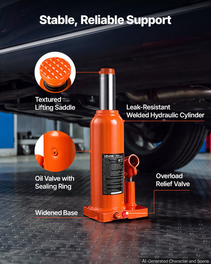 VEVOR Hydraulic Bottle Jack 6 Ton (13227.7 lbs) 8.66"-16.93" Lifting Range, for Full-Size SUV, Light-Duty Pickup, Commercial Van, Auto Repair House Lift, Multi-Directional Welded Jack with Long Handle - DXPSQJD6TZJSDTKYS001V0 - view 6