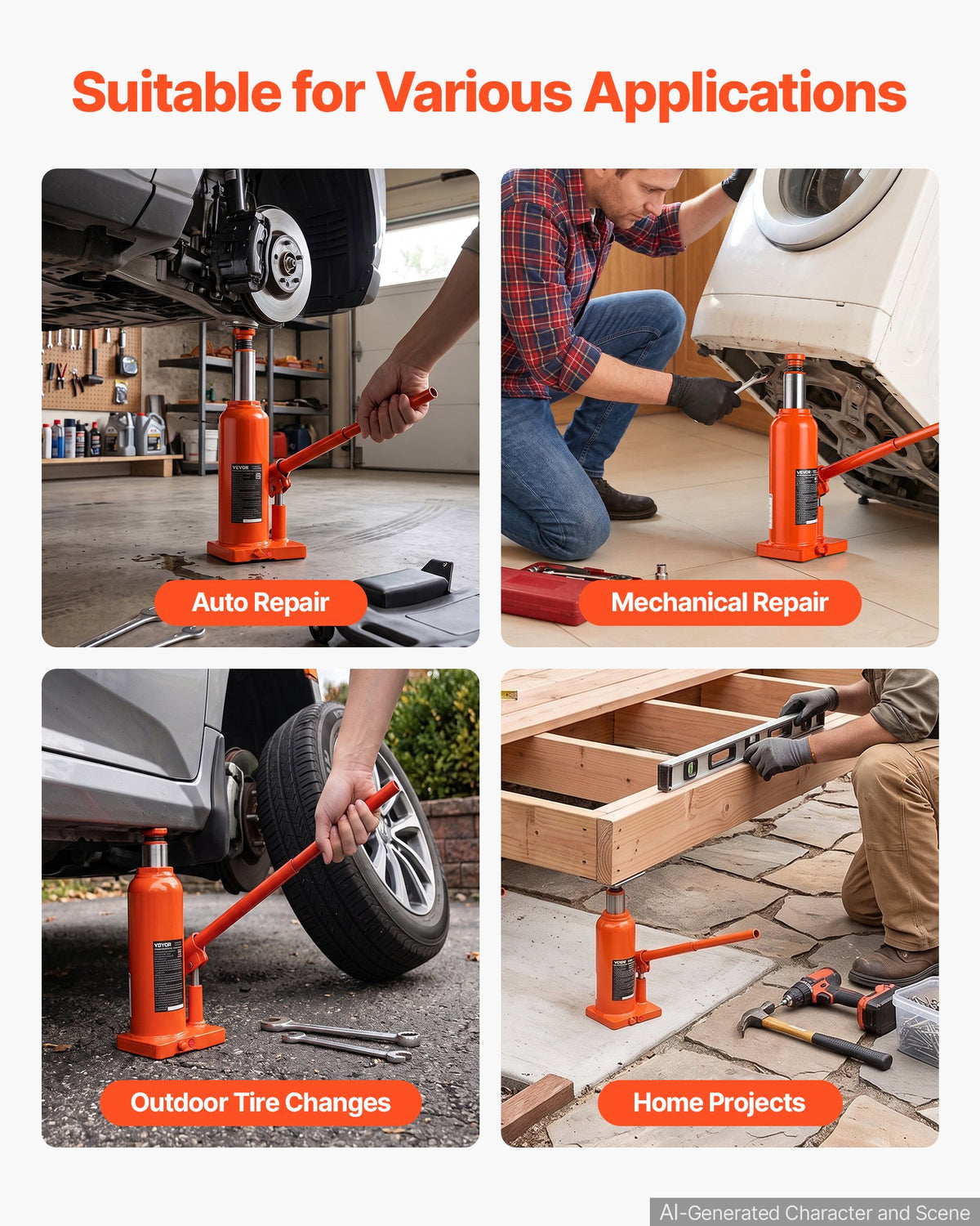 VEVOR Hydraulic Bottle Jack 6 Ton (13227.7 lbs) 8.66"-16.93" Lifting Range, for Full-Size SUV, Light-Duty Pickup, Commercial Van, Auto Repair House Lift, Multi-Directional Welded Jack with Long Handle - DXPSQJD6TZJSDTKYS001V0 - view 7