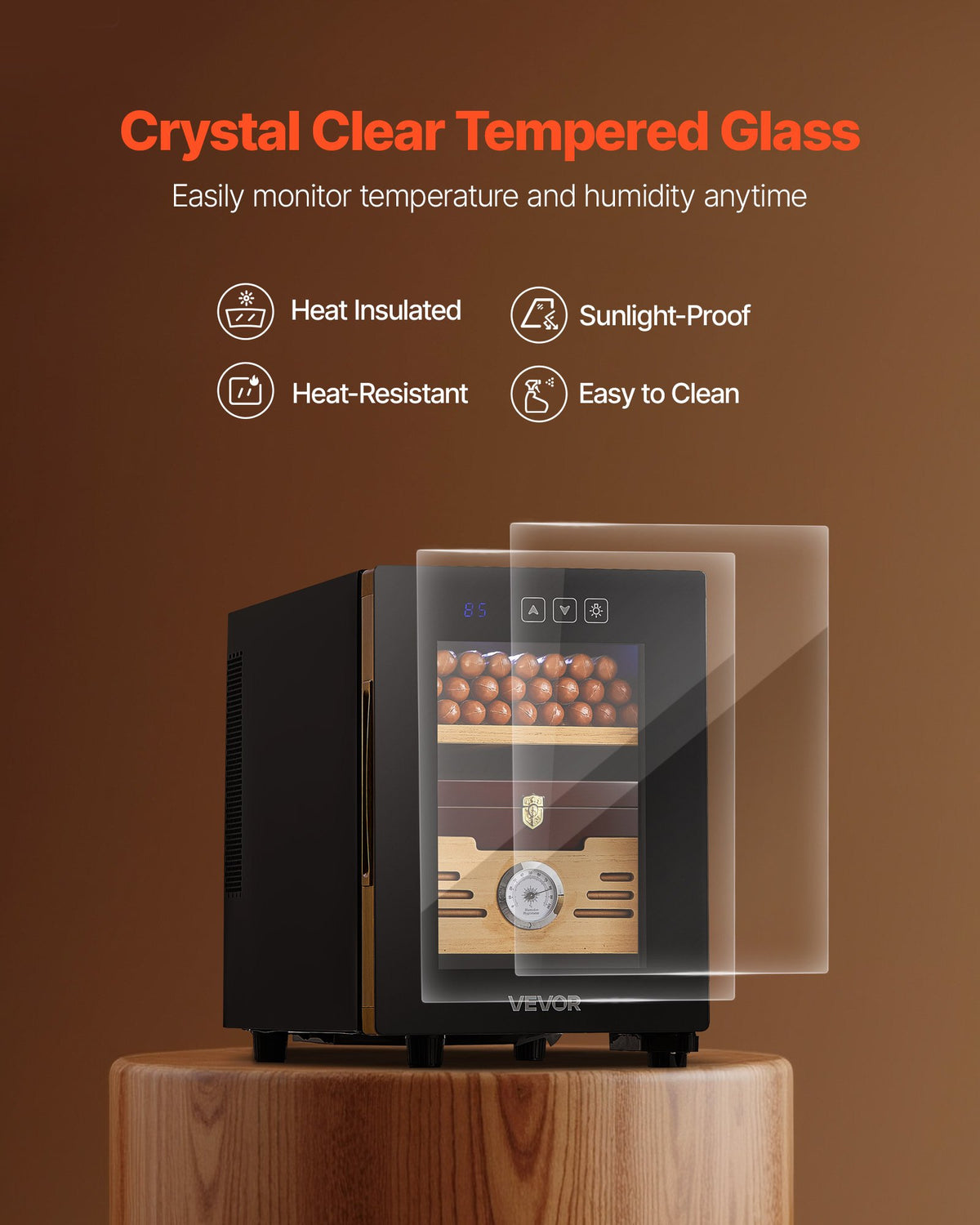 VEVOR Electric Humidor, 16L, 100 Counts Electric Cigar Humidor Cabinet with Cooling Temperature Control, Spanish Cedar Wood Shelves & Drawers, Mechanical Hygrometer, 2 Layers, Cooler for Household - DXQBSJBDTZL1PQ3ZS001V1 - view 6