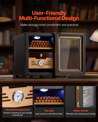 VEVOR Electric Humidor, 16L, 100 Counts Electric Cigar Humidor Cabinet with Cooling Temperature Control, Spanish Cedar Wood Shelves & Drawers, Mechanical Hygrometer, 2 Layers, Cooler for Household - DXQBSJBDTZL1PQ3ZS001V1 - view 7