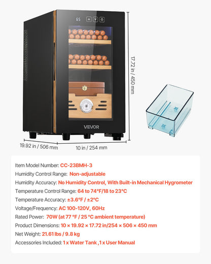 VEVOR Electric Humidor, 23L, 150 Counts Electric Cigar Humidor Cabinet with Cooling Temperature Control, Spanish Cedar Wood Shelves & Drawers, Mechanical Hygrometer, 3 Layers, Cooler for Household - DXQBSJBDTZL2IU3T6001V1 - view 8