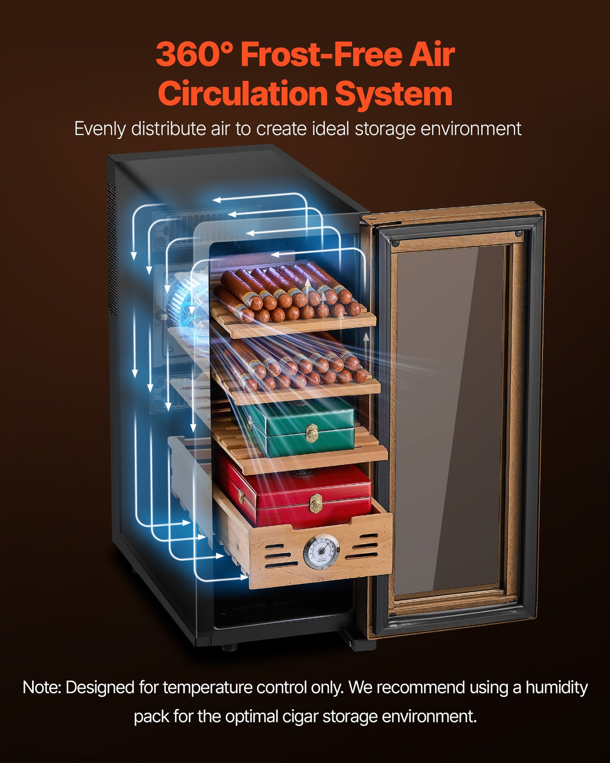 VEVOR Electric Humidor, 33L, 250 Counts Electric Cigar Humidor Cabinet with Cooling Temperature Control, Spanish Cedar Wood Shelves & Drawers, Mechanical Hygrometer, 4 Layers, Cooler for Household - DXQBSJBDTZL3GV9GJ001V1 - view 4