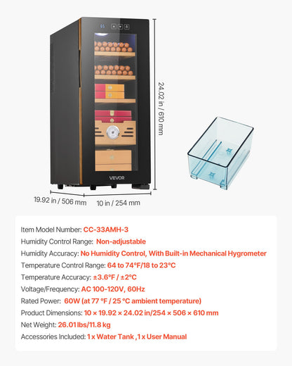 VEVOR Electric Humidor, 33L, 250 Counts Electric Cigar Humidor Cabinet with Cooling Temperature Control, Spanish Cedar Wood Shelves & Drawers, Mechanical Hygrometer, 4 Layers, Cooler for Household - DXQBSJBDTZL3GV9GJ001V1 - view 8
