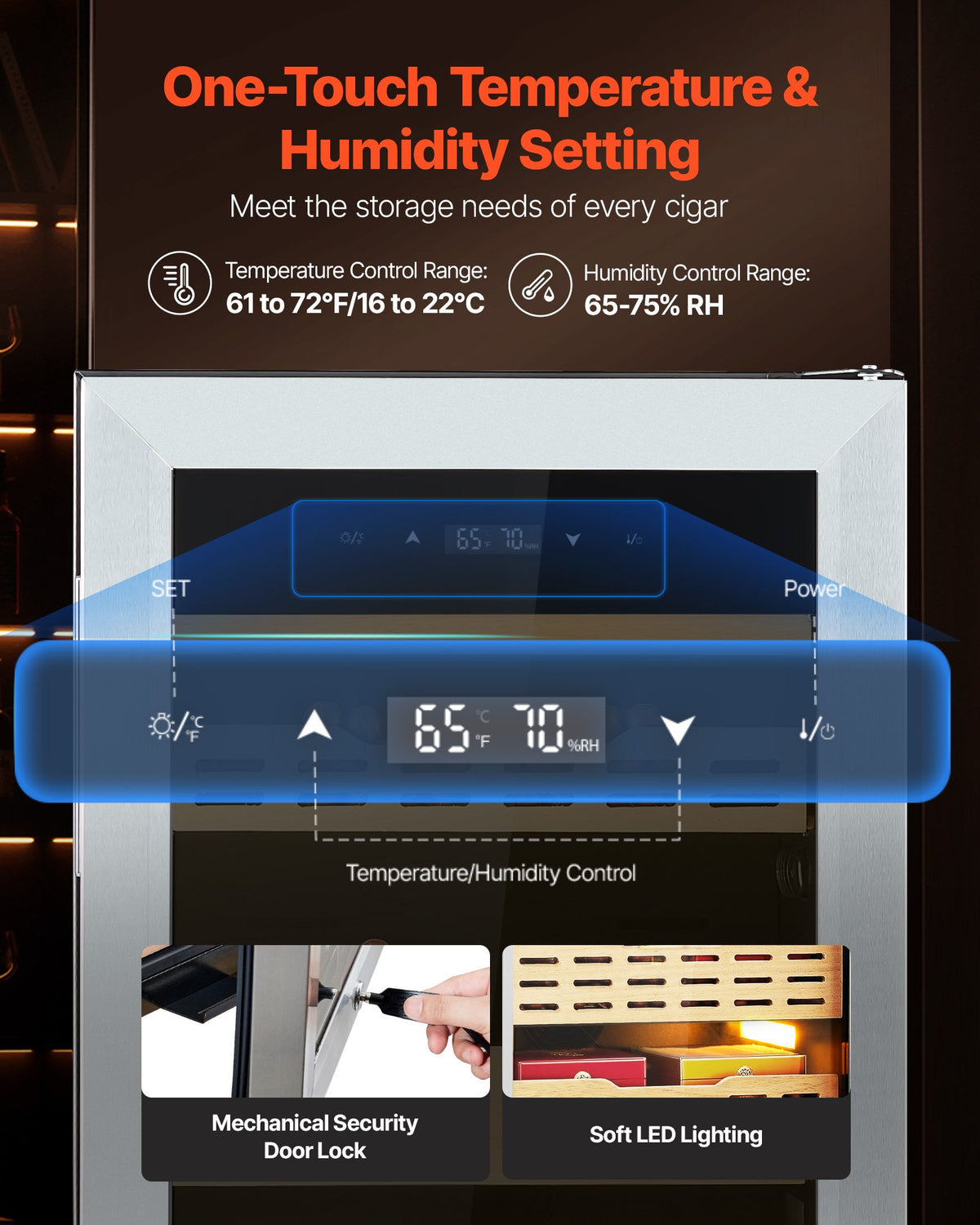 VEVOR Electric Humidor, 75L, 450 Counts Electric Cigar Humidor Cabinet with Compressor Cooling, Constant Humidity & Temperature Control, Spanish Cedar Wood Shelves & Drawers, 4 Layers, for Household - DXQBSJYSJZL7ABP2K001V1 - view 3