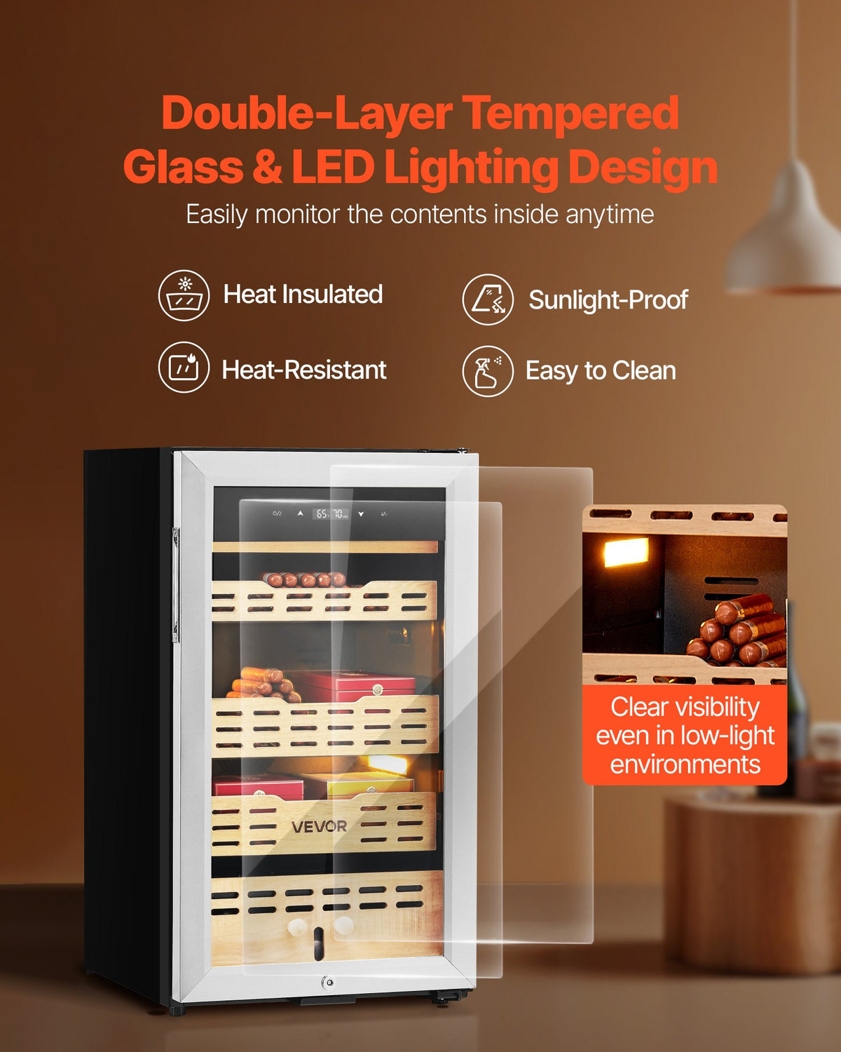 VEVOR Electric Humidor, 75L, 450 Counts Electric Cigar Humidor Cabinet with Compressor Cooling, Constant Humidity & Temperature Control, Spanish Cedar Wood Shelves & Drawers, 4 Layers, for Household - DXQBSJYSJZL7ABP2K001V1 - view 7
