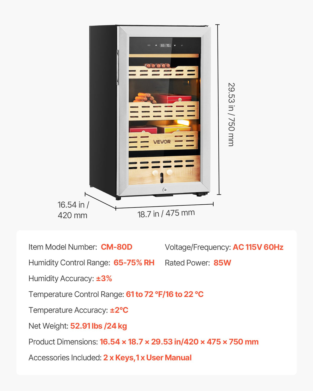 VEVOR Electric Humidor, 75L, 450 Counts Electric Cigar Humidor Cabinet with Compressor Cooling, Constant Humidity & Temperature Control, Spanish Cedar Wood Shelves & Drawers, 4 Layers, for Household - DXQBSJYSJZL7ABP2K001V1 - view 8