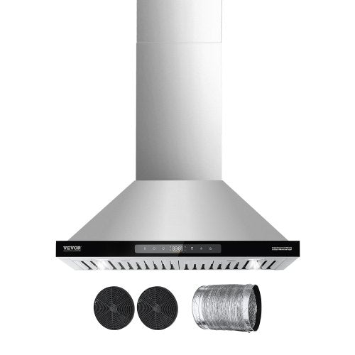 VEVOR Wall Mount Range Hood, 30 inch Chimney-Style Ceiling Mount Vent, 800 CFM Stainless Steel Kitchen Stove Hood with Gesture & Touch Control, LED Light, Baffle Filters, Ducted/Ductless Convertible - DXSCYYJ30INC26G3ZV1 - view 2