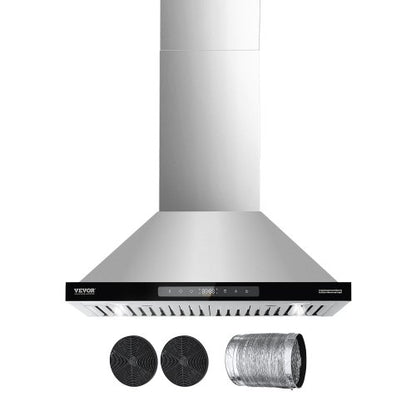 VEVOR Wall Mount Range Hood, 30 inch Chimney-Style Ceiling Mount Vent, 800 CFM Stainless Steel Kitchen Stove Hood with Gesture & Touch Control, LED Light, Baffle Filters, Ducted/Ductless Convertible - DXSCYYJ30INC26G3ZV1 - view 2