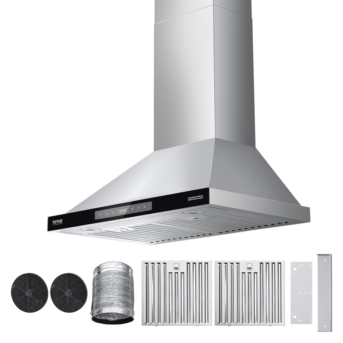VEVOR Wall Mount Range Hood, 30 inch Chimney-Style Ceiling Mount Vent, 800 CFM Stainless Steel Kitchen Stove Hood with Gesture & Touch Control, LED Light, Baffle Filters, Ducted/Ductless Convertible - DXSCYYJ30INC26G3ZV1 - view 10