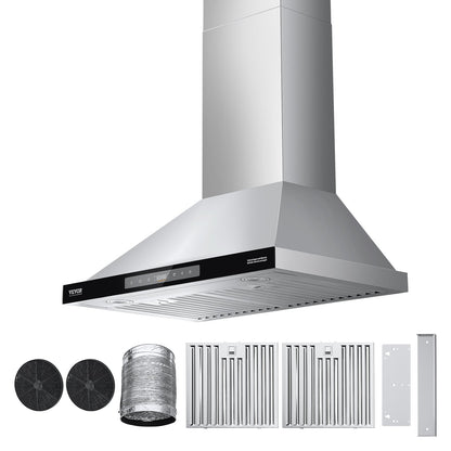VEVOR Wall Mount Range Hood, 30 inch Chimney-Style Ceiling Mount Vent, 800 CFM Stainless Steel Kitchen Stove Hood with Gesture & Touch Control, LED Light, Baffle Filters, Ducted/Ductless Convertible - DXSCYYJ30INC26G3ZV1 - view 10