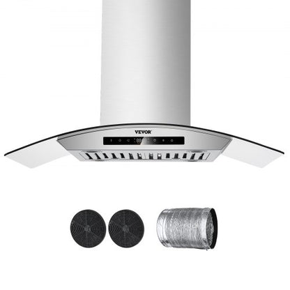 VEVOR Range Hood, 30 inch Chimney-Style Ceiling Mount Vent, 800 CFM Stainless Steel Kitchen Stove Hood with Gesture & Touch Control, LED Light, Baffle Filters, Ducted/Ductless Convertible - DXSCYYJ30INCJFDILV1 - view 2