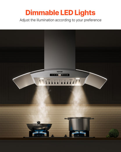 VEVOR Range Hood, 30 inch Chimney-Style Ceiling Mount Vent, 800 CFM Stainless Steel Kitchen Stove Hood with Gesture & Touch Control, LED Light, Baffle Filters, Ducted/Ductless Convertible - DXSCYYJ30INCJFDILV1 - view 8