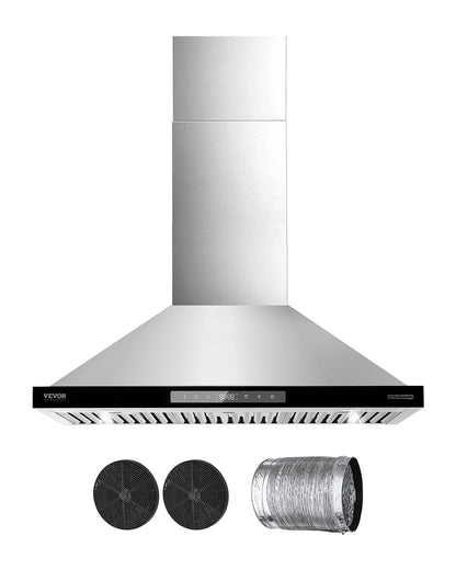 VEVOR Wall Mount Range Hood, 36 inch Chimney-Style Ceiling Mount Vent, 800 CFM Stainless Steel Kitchen Stove Hood with Gesture & Touch Control, LED Light, Baffle Filters, Ducted/Ductless Convertible - DXSCYYJ36INCIAAJBV1 - view 1