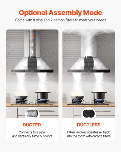 VEVOR Wall Mount Range Hood, 36 inch Chimney-Style Ceiling Mount Vent, 800 CFM Stainless Steel Kitchen Stove Hood with Gesture & Touch Control, LED Light, Baffle Filters, Ducted/Ductless Convertible - DXSCYYJ36INCIAAJBV1 - view 4