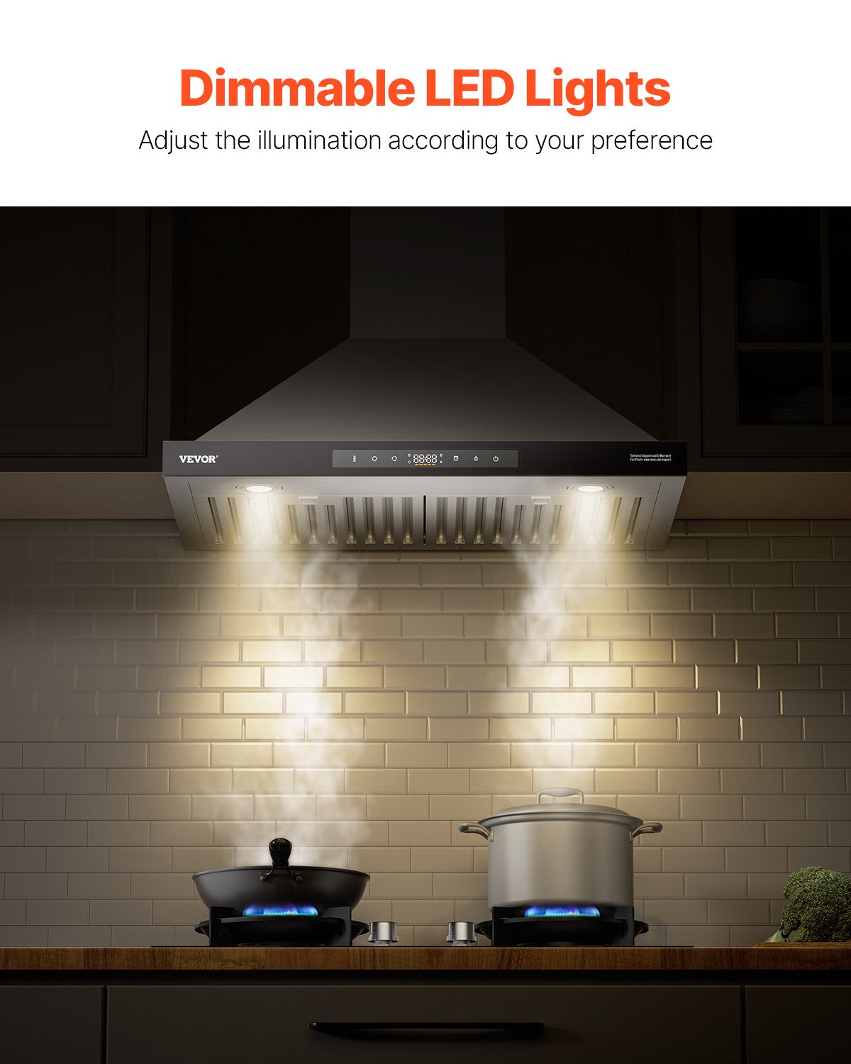 VEVOR Wall Mount Range Hood, 36 inch Chimney-Style Ceiling Mount Vent, 800 CFM Stainless Steel Kitchen Stove Hood with Gesture & Touch Control, LED Light, Baffle Filters, Ducted/Ductless Convertible - DXSCYYJ36INCIAAJBV1 - view 8