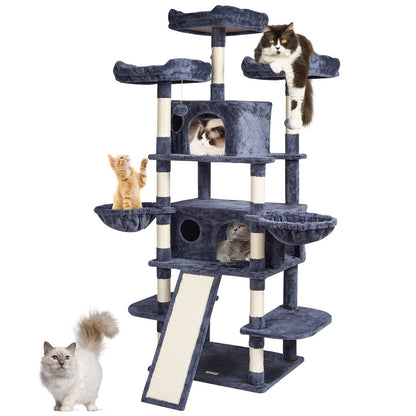 VEVOR Cat Tree for Indoor Cats, 68.5" Cat Tower with 2 Cat Condos, Sisal Scratching Post, Hammocks, Top Perches, Jumping Platforms and Ramp, Cat Furniture Activity Center with Hang Balls, Dark Grey - DXSMS6C2FSH0HO84PV0 - view 1