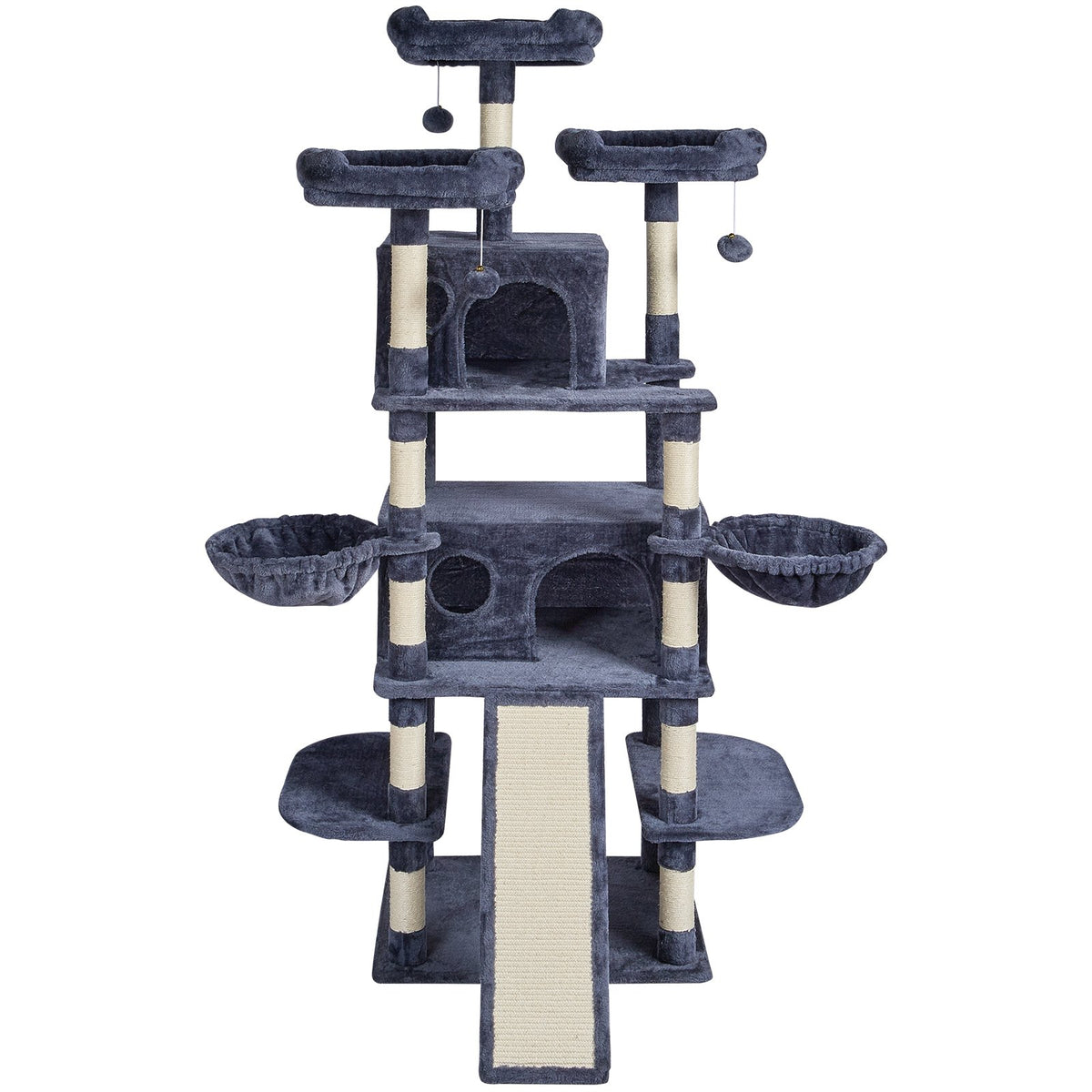 VEVOR Cat Tree for Indoor Cats, 68.5" Cat Tower with 2 Cat Condos, Sisal Scratching Post, Hammocks, Top Perches, Jumping Platforms and Ramp, Cat Furniture Activity Center with Hang Balls, Dark Grey - DXSMS6C2FSH0HO84PV0 - view 10