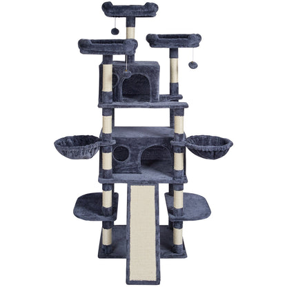 VEVOR Cat Tree for Indoor Cats, 68.5" Cat Tower with 2 Cat Condos, Sisal Scratching Post, Hammocks, Top Perches, Jumping Platforms and Ramp, Cat Furniture Activity Center with Hang Balls, Dark Grey - DXSMS6C2FSH0HO84PV0 - view 10