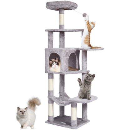 VEVOR Cat Tree for Indoor Cats, 60.6" Cat Tower with Cat Condo, Sisal Scratching Post, Hammock, Top Perch, Jumping Platforms, Large Cat Furniture Activity Center with Hang Ball, Light Grey - DXSMS7C1FQH0Z4S50V0 - view 1