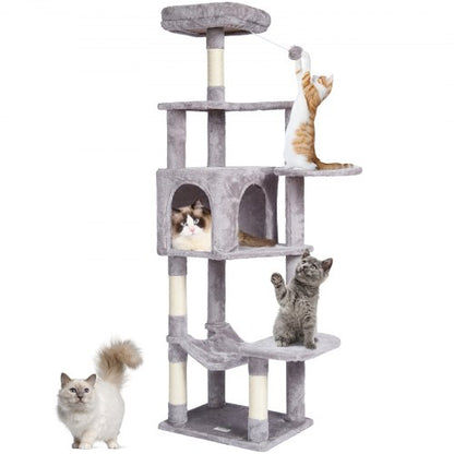VEVOR Cat Tree for Indoor Cats, 60.6" Cat Tower with Cat Condo, Sisal Scratching Post, Hammock, Top Perch, Jumping Platforms, Large Cat Furniture Activity Center with Hang Ball, Light Grey - DXSMS7C1FQH0Z4S50V0 - view 2
