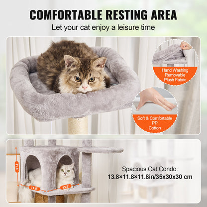 VEVOR Cat Tree for Indoor Cats, 60.6" Cat Tower with Cat Condo, Sisal Scratching Post, Hammock, Top Perch, Jumping Platforms, Large Cat Furniture Activity Center with Hang Ball, Light Grey - DXSMS7C1FQH0Z4S50V0 - view 4