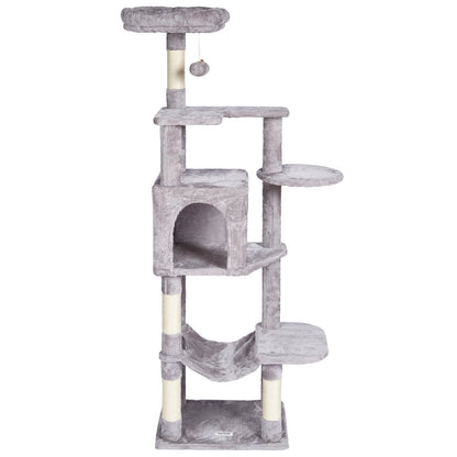 VEVOR Cat Tree for Indoor Cats, 60.6" Cat Tower with Cat Condo, Sisal Scratching Post, Hammock, Top Perch, Jumping Platforms, Large Cat Furniture Activity Center with Hang Ball, Light Grey - DXSMS7C1FQH0Z4S50V0 - view 10