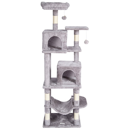 VEVOR Cat Tree for Indoor Cats, 63" Cat Tower with 2 Cat Condos, Sisal Scratching Post, Hammock, Top Perch, Jumping Platforms, Large Cat Furniture Activity Center with Hang Ball, Light Grey - DXSMS7C2FQH0PX1IIV0 - view 10