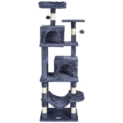 VEVOR Cat Tree for Indoor Cats, 63" Cat Tower with 2 Cat Condos, Sisal Scratching Post, Hammock, Top Perch, Jumping Platforms, Large Cat Furniture Activity Center with Hang Ball, Dark Grey - DXSMS7C2FSH01UFZ8V0 - view 10