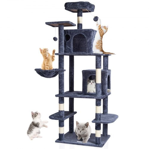 VEVOR Cat Tree for Indoor Cats, 68.5" Cat Tower with 2 Cat Condos, Sisal Scratching Post, Hammock, Top Perch, Jumping Platforms, Large Cat Furniture Activity Center with Hang Ball, Dark Grey - DXSMS8C2FSH0S4J5KV0 - view 2