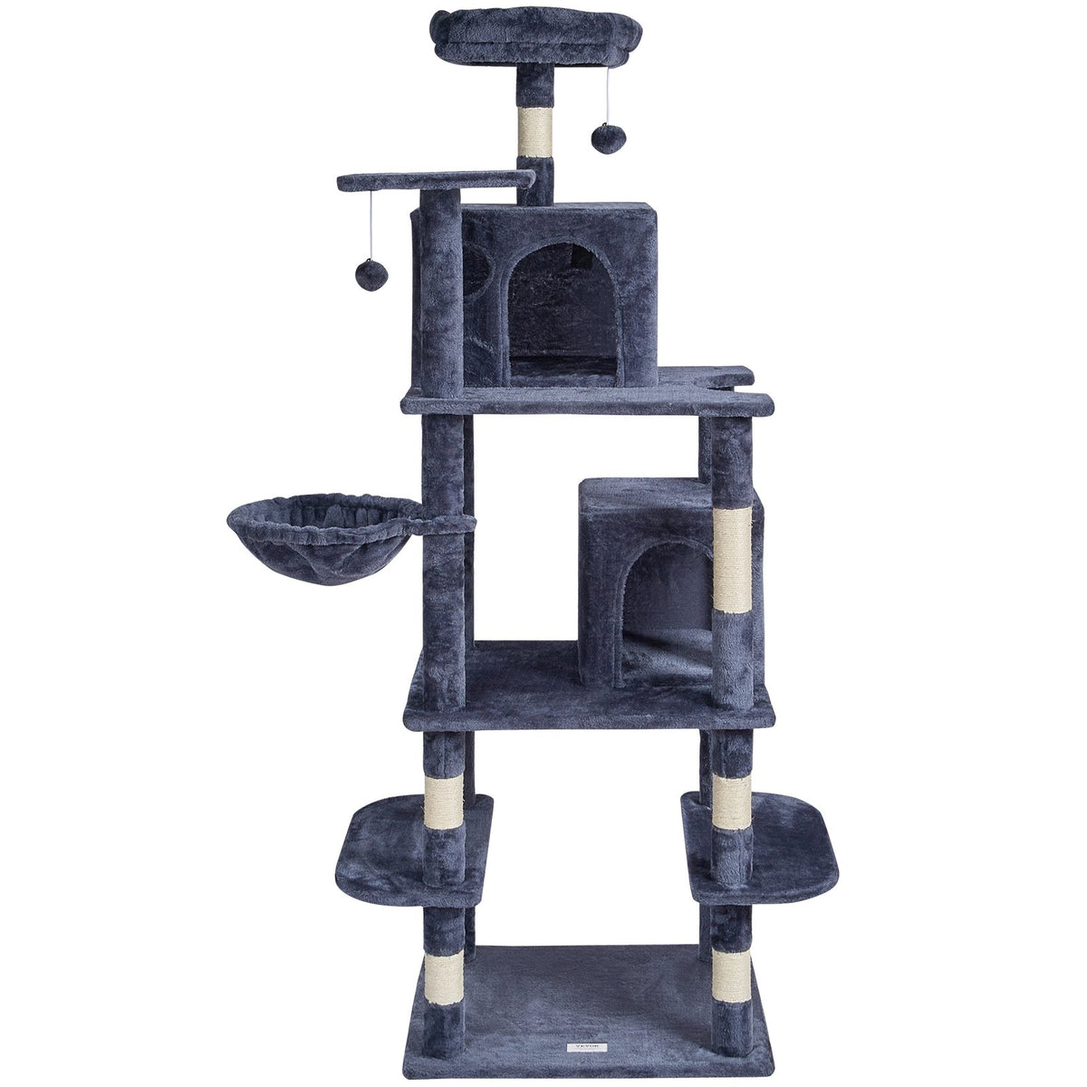 VEVOR Cat Tree for Indoor Cats, 68.5" Cat Tower with 2 Cat Condos, Sisal Scratching Post, Hammock, Top Perch, Jumping Platforms, Large Cat Furniture Activity Center with Hang Ball, Dark Grey - DXSMS8C2FSH0S4J5KV0 - view 10