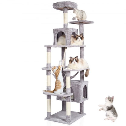 VEVOR Cat Tree for Indoor Cats, 72" Cat Tower with 2 Cat Condos, Sisal Scratching Post, Hammock, Top Perch, Jumping Platforms, Large Cat Furniture Activity Center with Hang Ball, Light Grey - DXSMS9C2FQH0LAOT7V0 - view 2