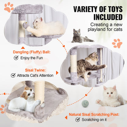 VEVOR Cat Tree for Indoor Cats, 72" Cat Tower with 2 Cat Condos, Sisal Scratching Post, Hammock, Top Perch, Jumping Platforms, Large Cat Furniture Activity Center with Hang Ball, Light Grey - DXSMS9C2FQH0LAOT7V0 - view 5