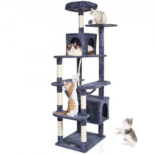 VEVOR Cat Tree for Indoor Cats, 72" Cat Tower with 2 Cat Condos, Sisal Scratching Post, Hammock, Top Perch, Jumping Platforms, Large Cat Furniture Activity Center with Hang Ball, Dark Grey - DXSMS9C2FSH07AJXKV0 - view 2