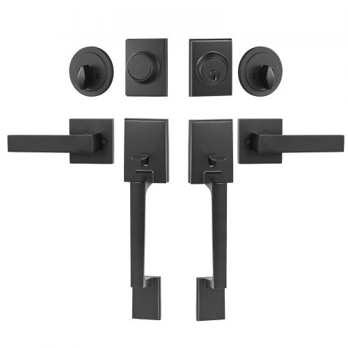 VEVOR Double Door Handle Set, Matte Black Square Door Lever, Double Front Door Handle Set with Reversible Handle Lever, Heavy Duty Double Door Lock Set with Dummy, for Office Door or Front Door - DXSMSBYGHDSF9Q7Z4V0 - view 2