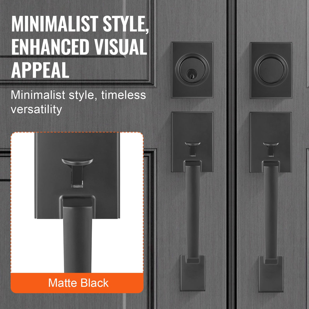 VEVOR Double Door Handle Set, Matte Black Square Door Lever, Double Front Door Handle Set with Reversible Handle Lever, Heavy Duty Double Door Lock Set with Dummy, for Office Door or Front Door - DXSMSBYGHDSF9Q7Z4V0 - view 7