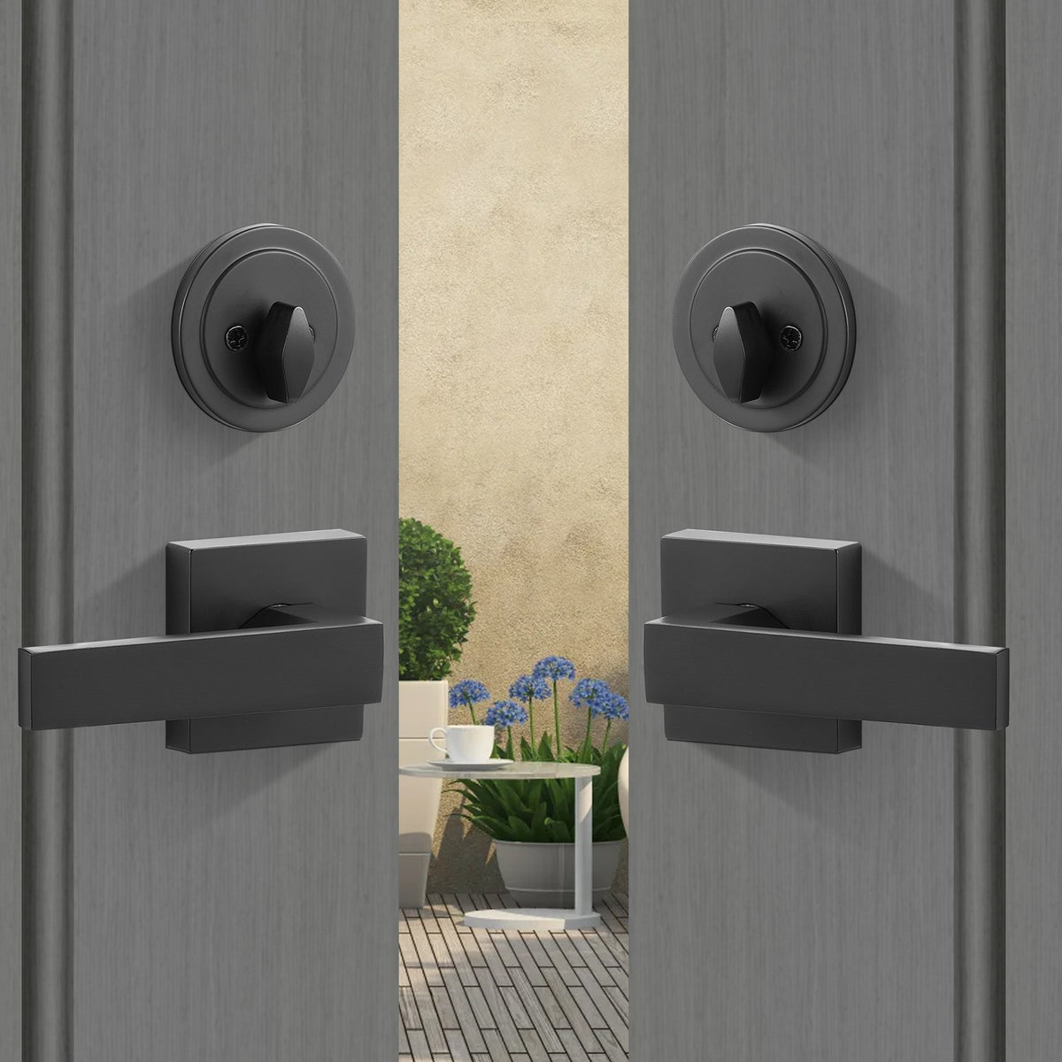 VEVOR Double Door Handle Set, Matte Black Square Door Lever, Double Front Door Handle Set with Reversible Handle Lever, Heavy Duty Double Door Lock Set with Dummy, for Office Door or Front Door - DXSMSBYGHDSF9Q7Z4V0 - view 9