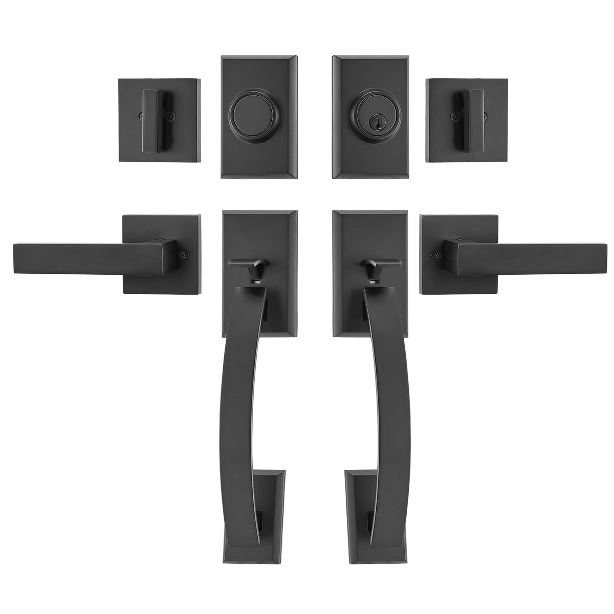 VEVOR Double Door Handle Set, Matte Black Arched Door Lever, Double Front Door Handle Set with Reversible Handle Lever, Heavy Duty Double Door Lock Set with Dummy, for Office Door or Front Door - DXSMSBYGHDSHZGS9BV0 - view 1