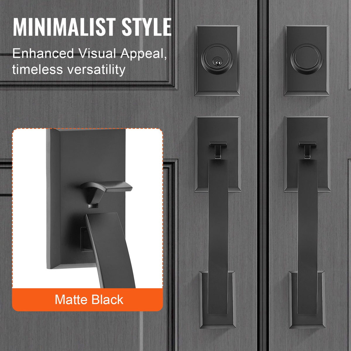 VEVOR Double Door Handle Set, Matte Black Arched Door Lever, Double Front Door Handle Set with Reversible Handle Lever, Heavy Duty Double Door Lock Set with Dummy, for Office Door or Front Door - DXSMSBYGHDSHZGS9BV0 - view 7