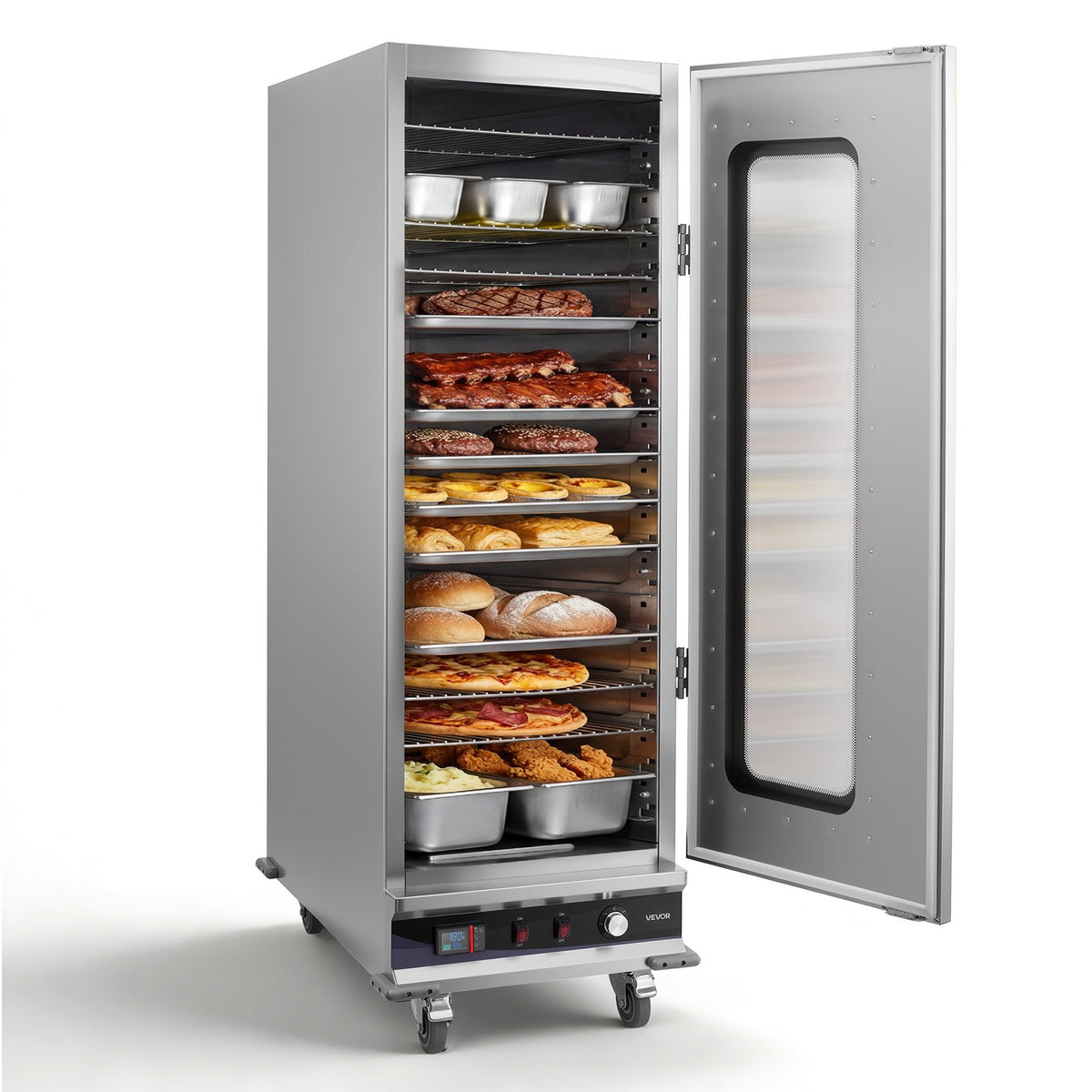VEVOR Electric Hot Box Food Warmer, 16-Tier Commercial Warming Cabinet with Water Tray, Glass Door and Adjustable Shelves, Stainless Steel Food Warmer Cabinet, for Restaurant, Kitchen, Pizza, Chicken - DXSPBWJBXG1647XNF001V1 - view 1